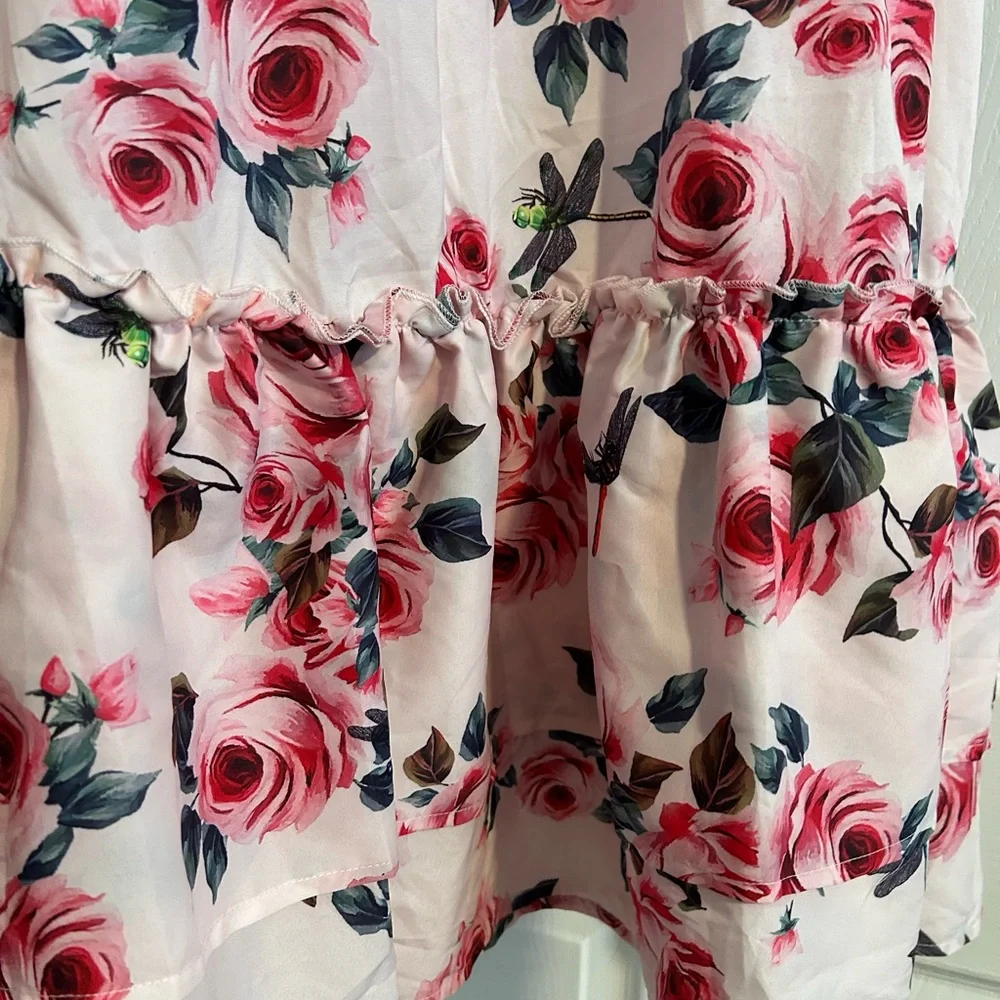 Pink Rose Print Ruffled Maxi Dress - Picture 2 of 3